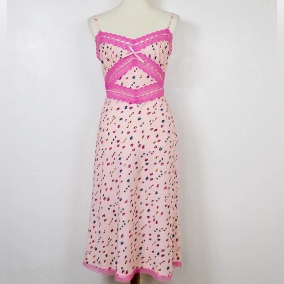 Betsey Johnson Dresses & Skirts - Pink Floral Midi Dress with Lace Trim